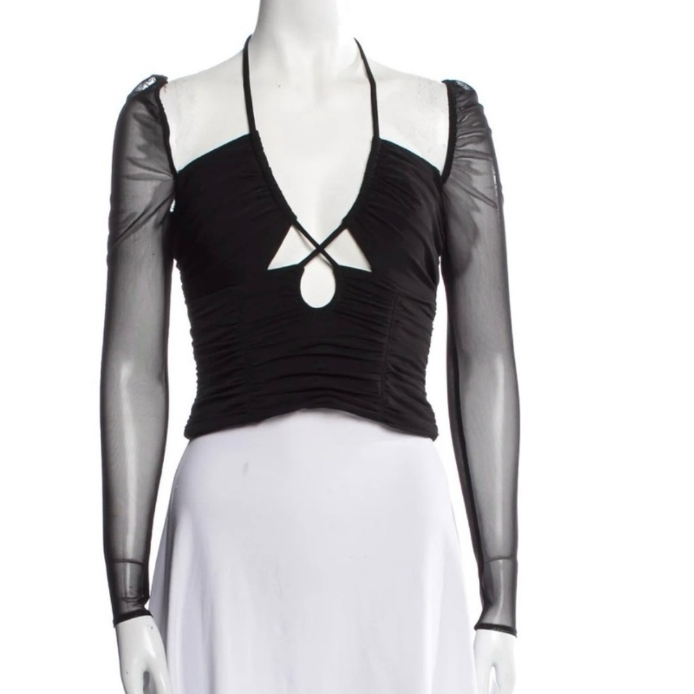 Self-Portrait Black Mesh Cut Out Blouse - Picture 2 of 5